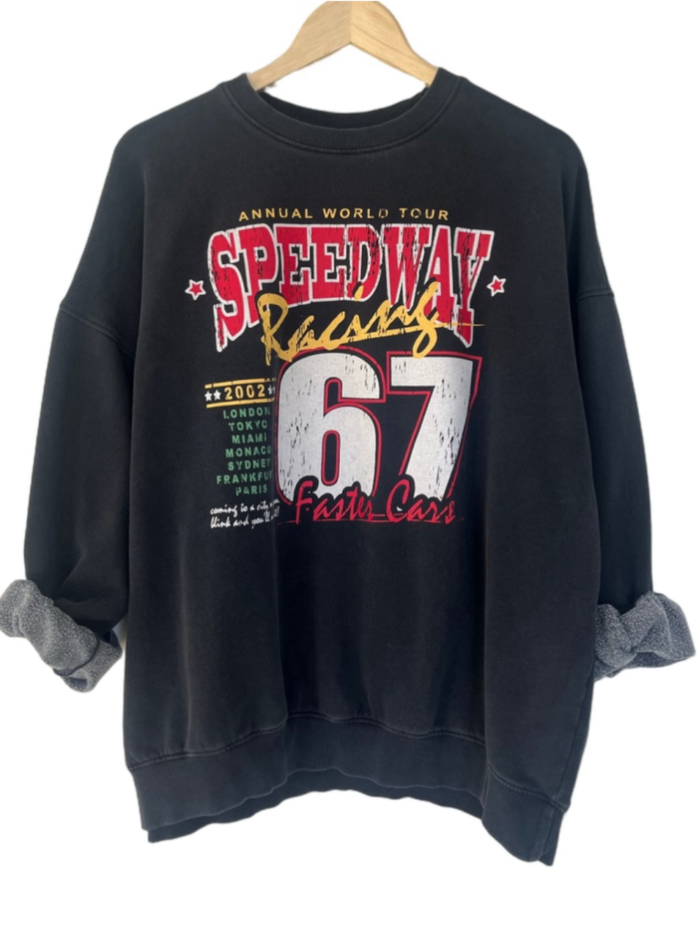 Oversized Graphic Crewneck Speedway Racing Graphic Sweatshirt Black Red